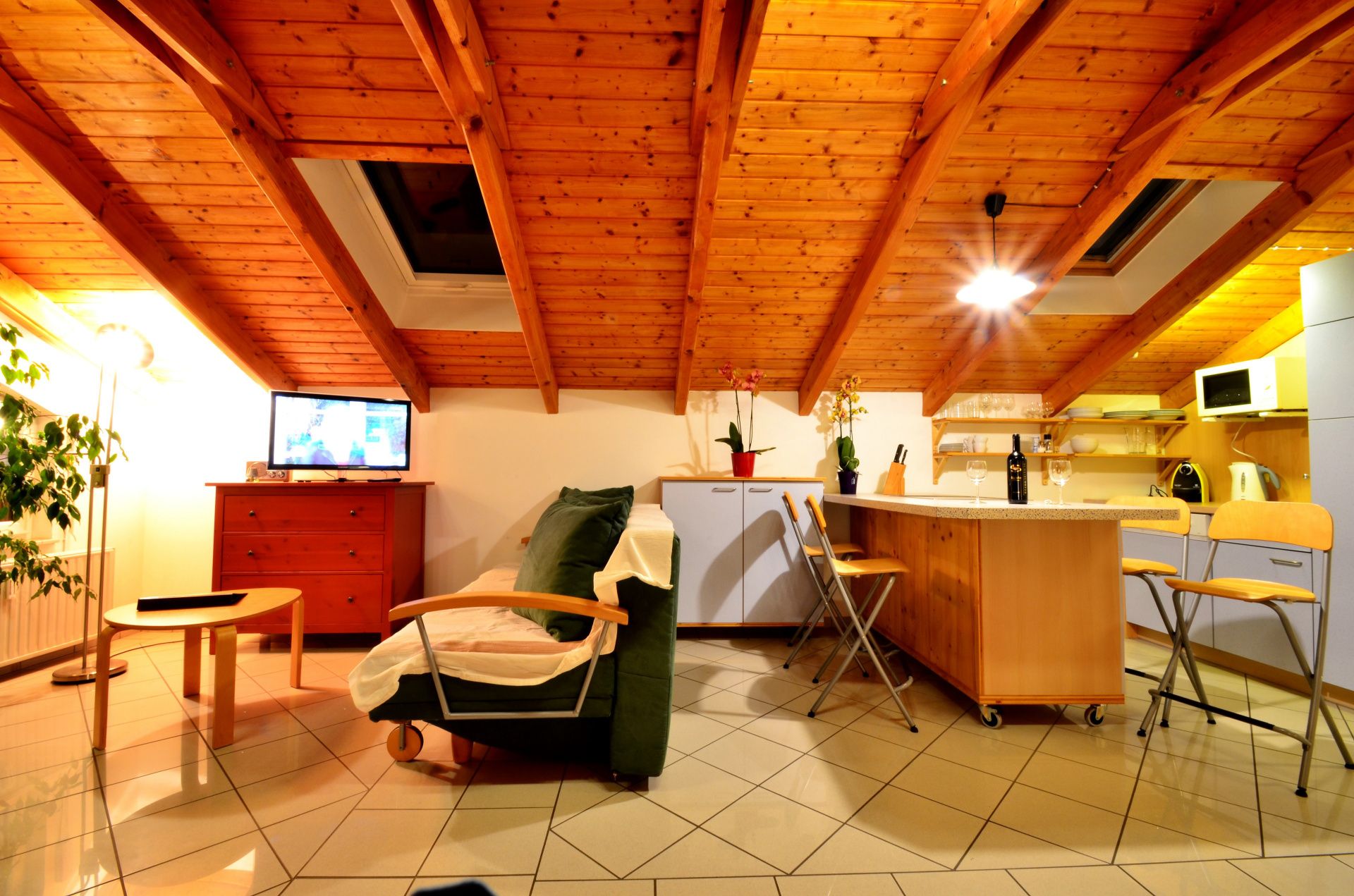 Wohn-/Schlafraum mit Küchenzeile